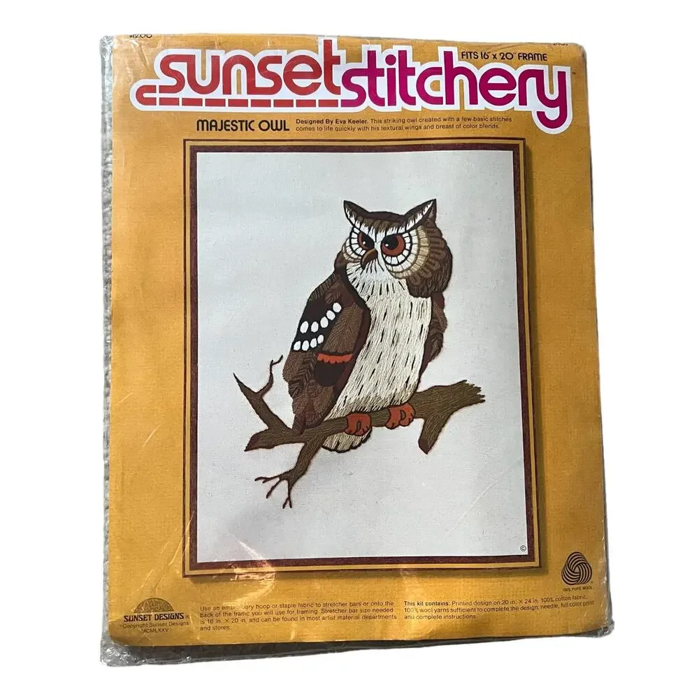 Sunset Stitchery #2403 Majestic Owl Crewel Stitch Craft Kit New Old Stock